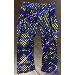 ATHLETA XS Extra Small Workout Cropped Capri Black Blue Legging EUC